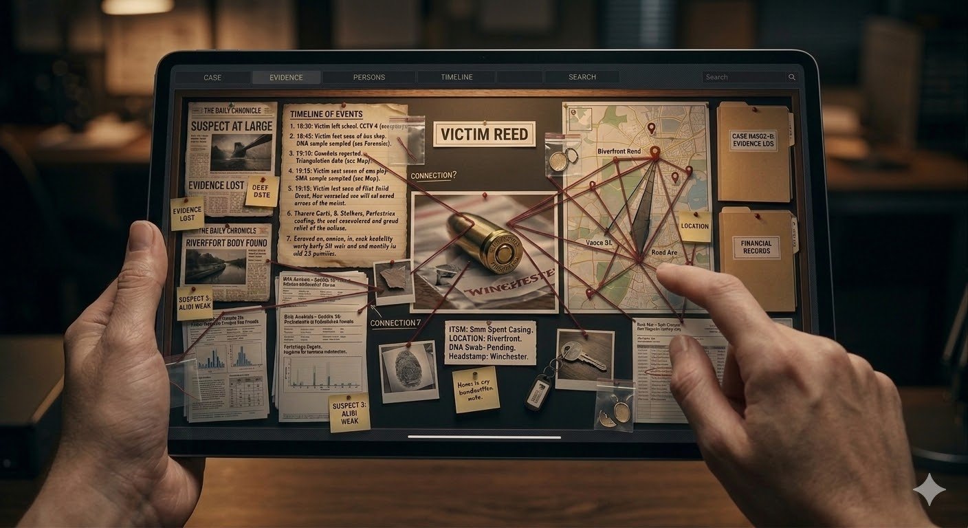 Interactive murder board investigation tool